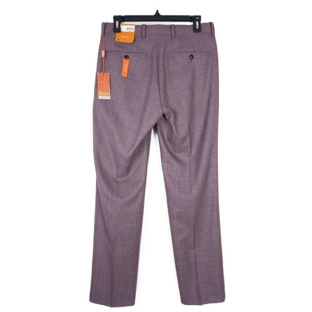 Tallia Mens Slim Fit Dress Pants 30x30 Purple Plum Solid Stretch Wool Blend NWT - Picture 3 of 5